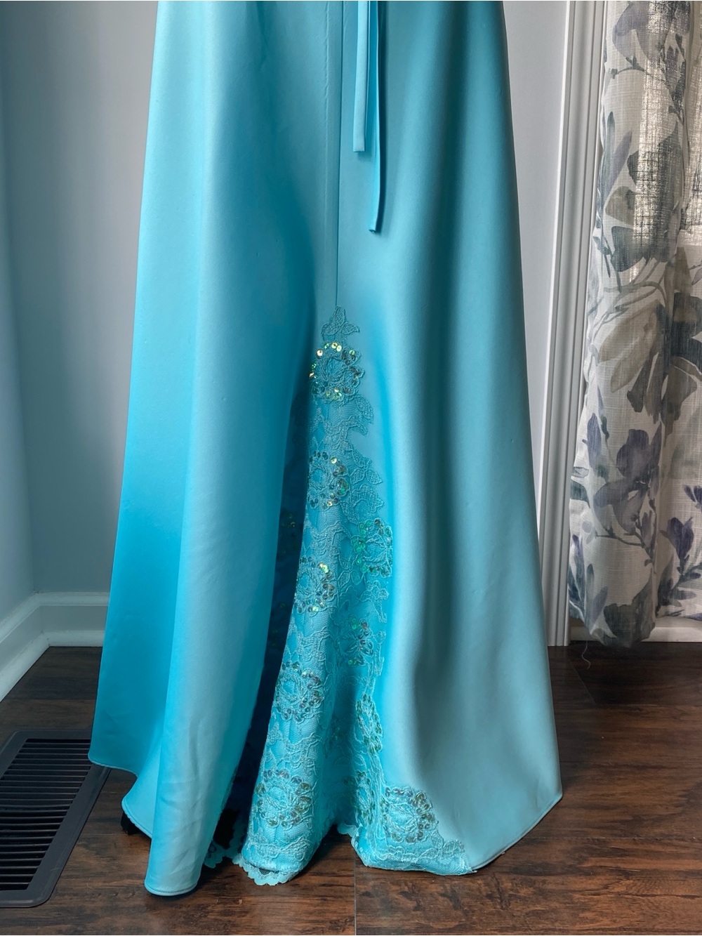 Vintage Y2k 90s Aqua Beaded Fairy Halter Prom Dress - sz 10 - Picture 8 of 15